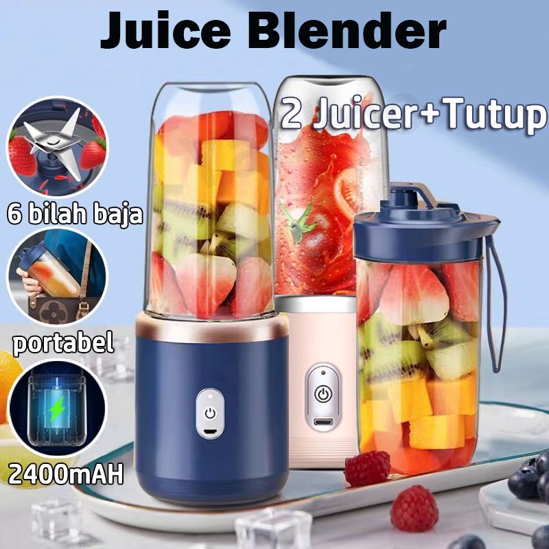 Pembuat Jus Mini Nirkabel 400mL Cangkir Ganda Portabel Pengisian Daya USB Baja Tahan Karat 304 6-bil