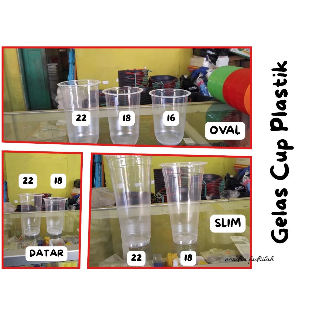 Cup Gelas Plastik Bening | Merk Merak | 16 18 22 oz | Oval Datar Slim | Isi 50 Pcs