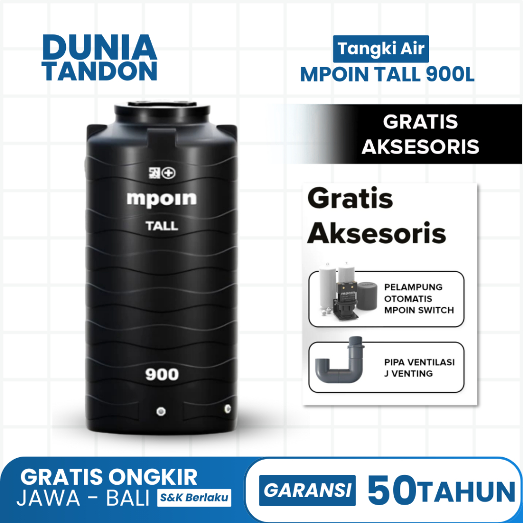 Tangki Tandon Toren Air MPOIN bisa masuk pintu 900 Liter TALL / MPOIN Plus
