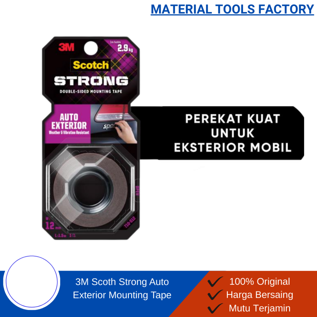 

3M SCOTCH Auto Exterior Perekat Mobil Double Tape 12mm x 1.5 Meter