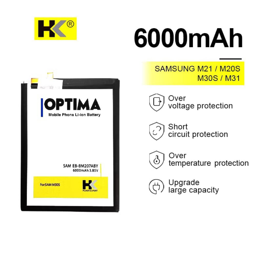 HK Optima Baterai Samsung M21 / M20S / M30S / M31 EB-BM207ABY 6000mAh 3.85V Double IC