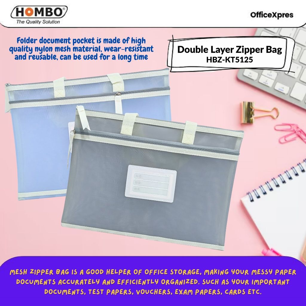 

Zipper Bag Dual Layer KT-5125M / Tas Jaring 2 Layer / Map Resleting F4 / Mesh Zipper Bag F4 HOMBO