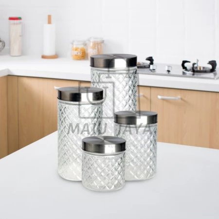 Toples Kaca Set 4IN1 jumbo Tutup Stainless Motif Diamond dan kotak Toples Lebaran Serbaguna