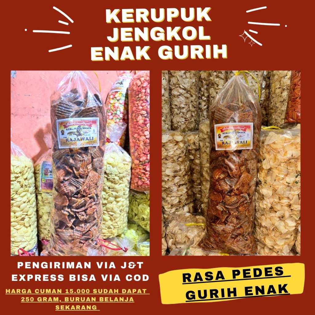 

Kerupuk Jengkol Pedes sedap 250 Gram, Snack Food & Cemilan Sehari Hari