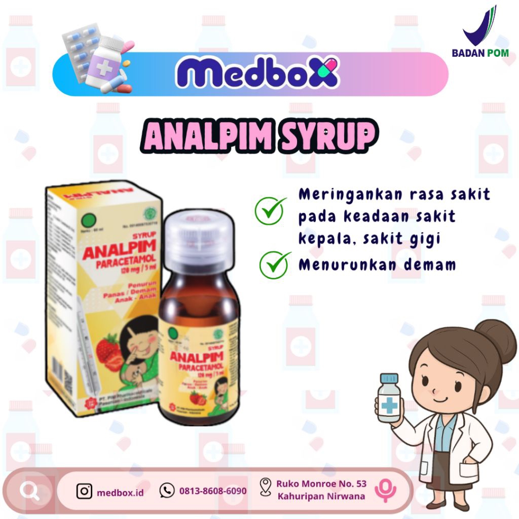 Analpim Sirup Demam, Sakit Kepala, Sakit Gigi Anak Rasa Strawberry