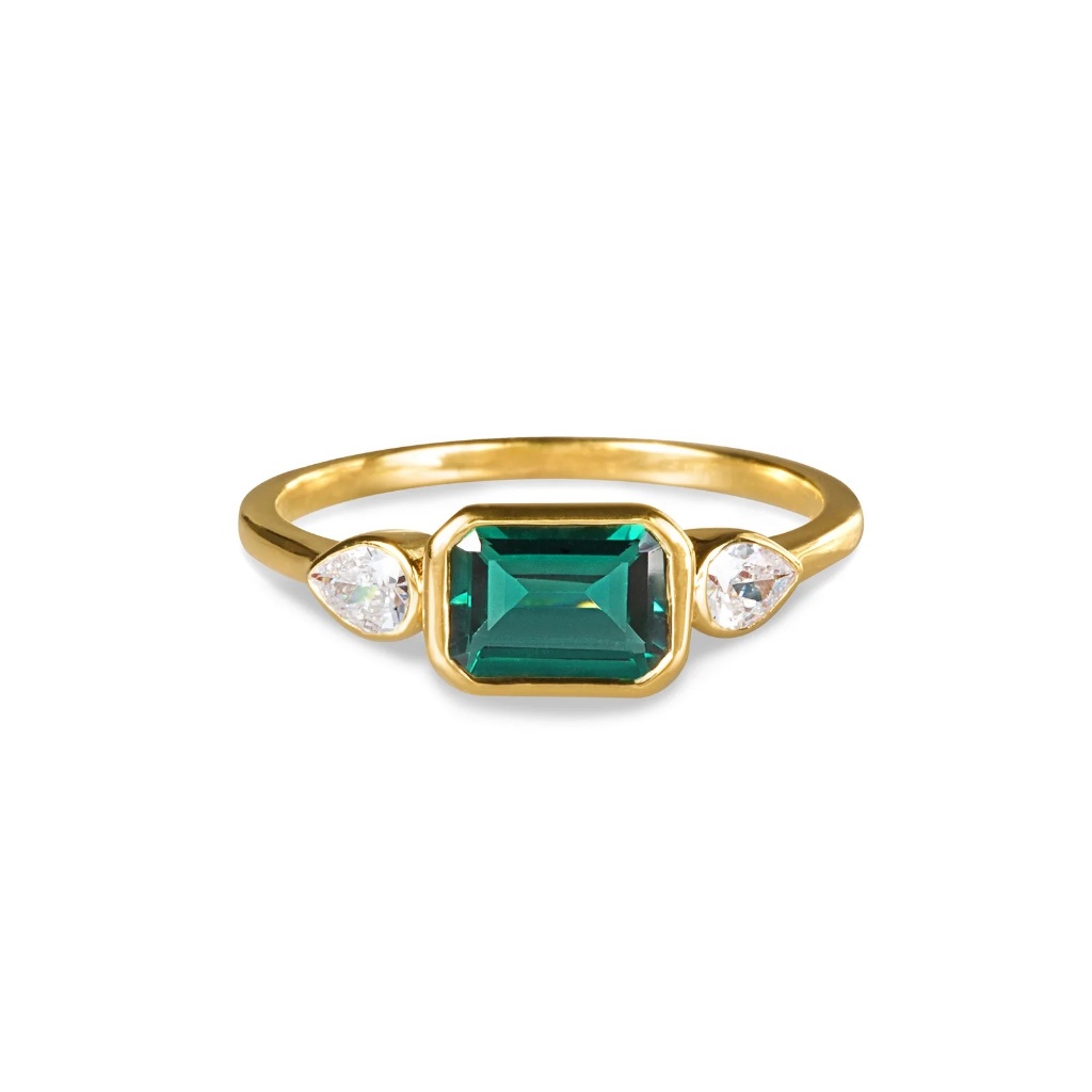 Ibu Baguette Green Quartz Ring - Gold Vermeil