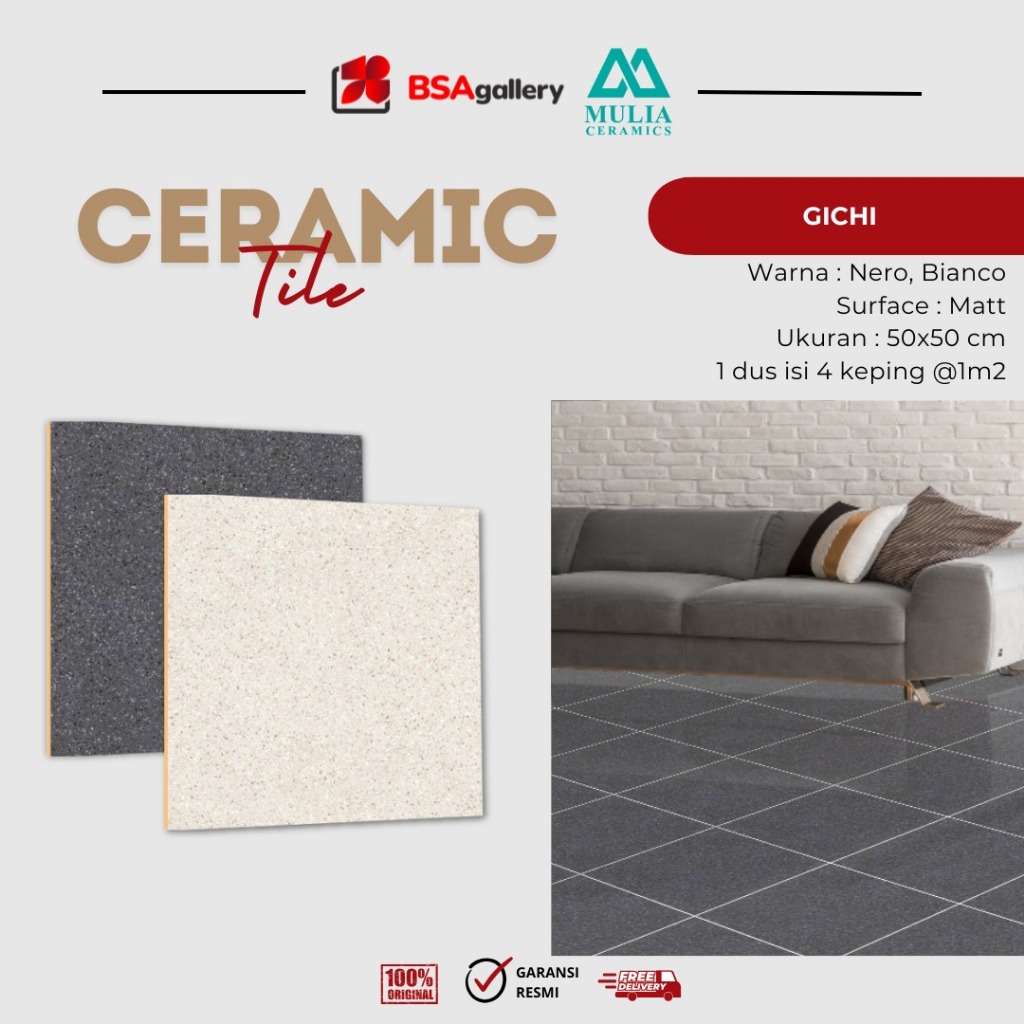 KERAMIK ANTISLIP GIHCHI NERO BIANCO 50X50 / KERAMIK MULIA ACCURA KAMAR MANDI ANTI LICIN