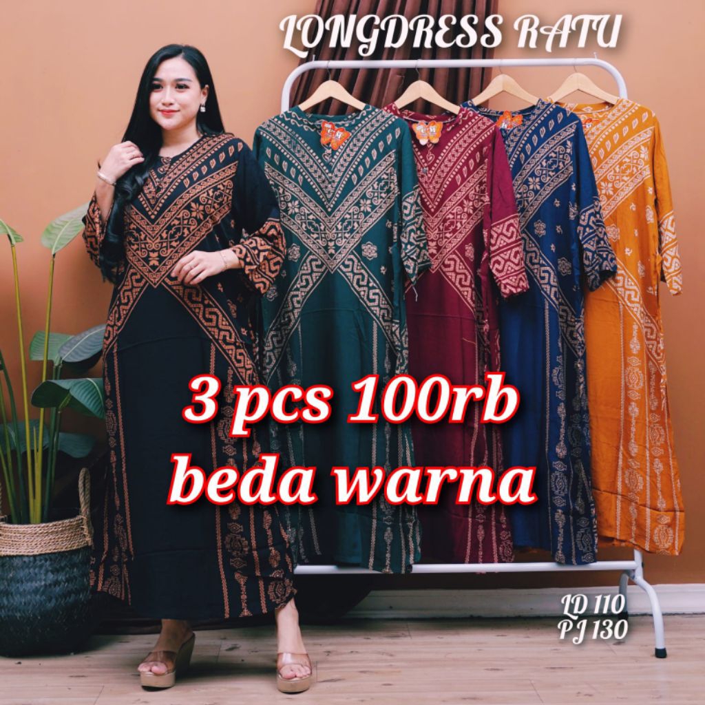 100rb 3pcs daster lengan panjang