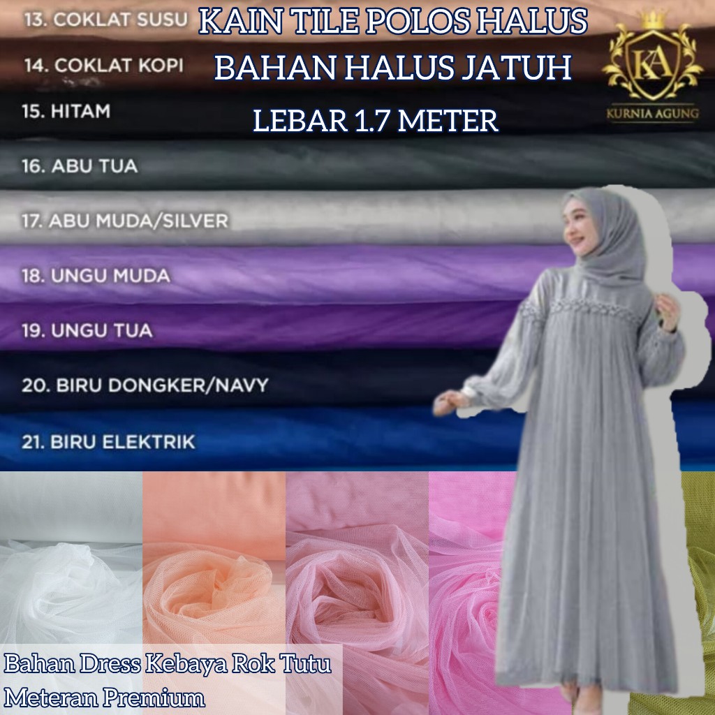 Kain Tile Polos Halus Lembut Premium Variasi Warna Kulit Terang Gelap Meteran Bahan Dress Kebaya Rok