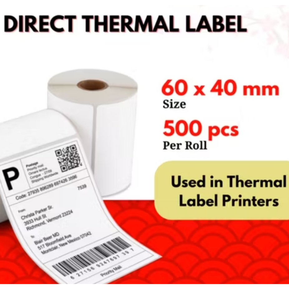 

Kertas Sticker Label Thermal 60x40 mm 40x60 mm 1 roll isi 500 lembar