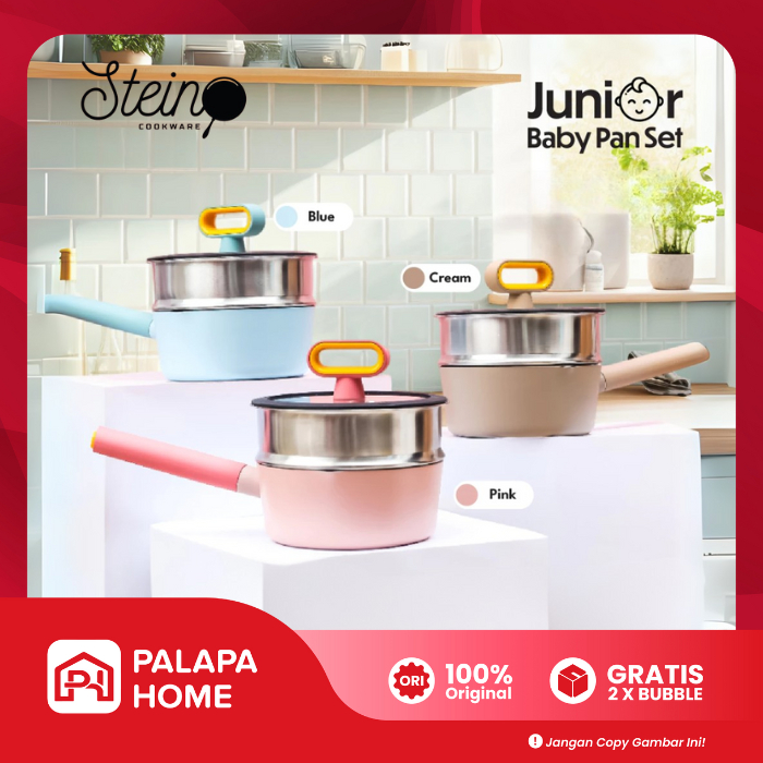 Stein Cookware Junior Baby Pan Set 16 Cm | Panci Wajan Kukusan MPASI Bayi 4in1 Ceramic Anti Lengket