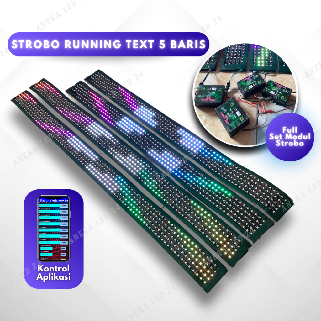 Strobokaca Running Text 5 Baris 12 Volt dan 24 Volt Lampu Mobil Bus Truk Strobo Kaca