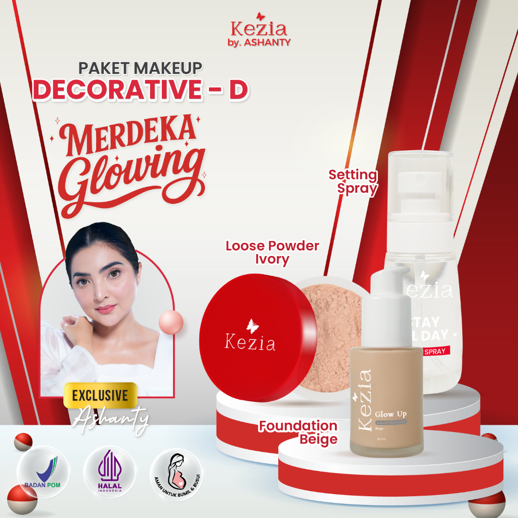 KEZIA by ASHANTY - BUNDLING Foundation + Loose Powder Ivory + Setting Spray