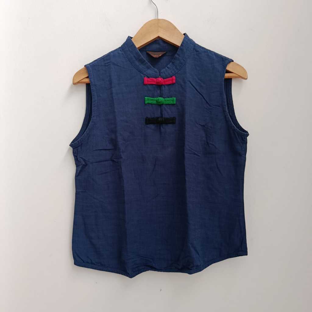 PRELOVED Atasan Wanita Blouse Cheongsam Navy