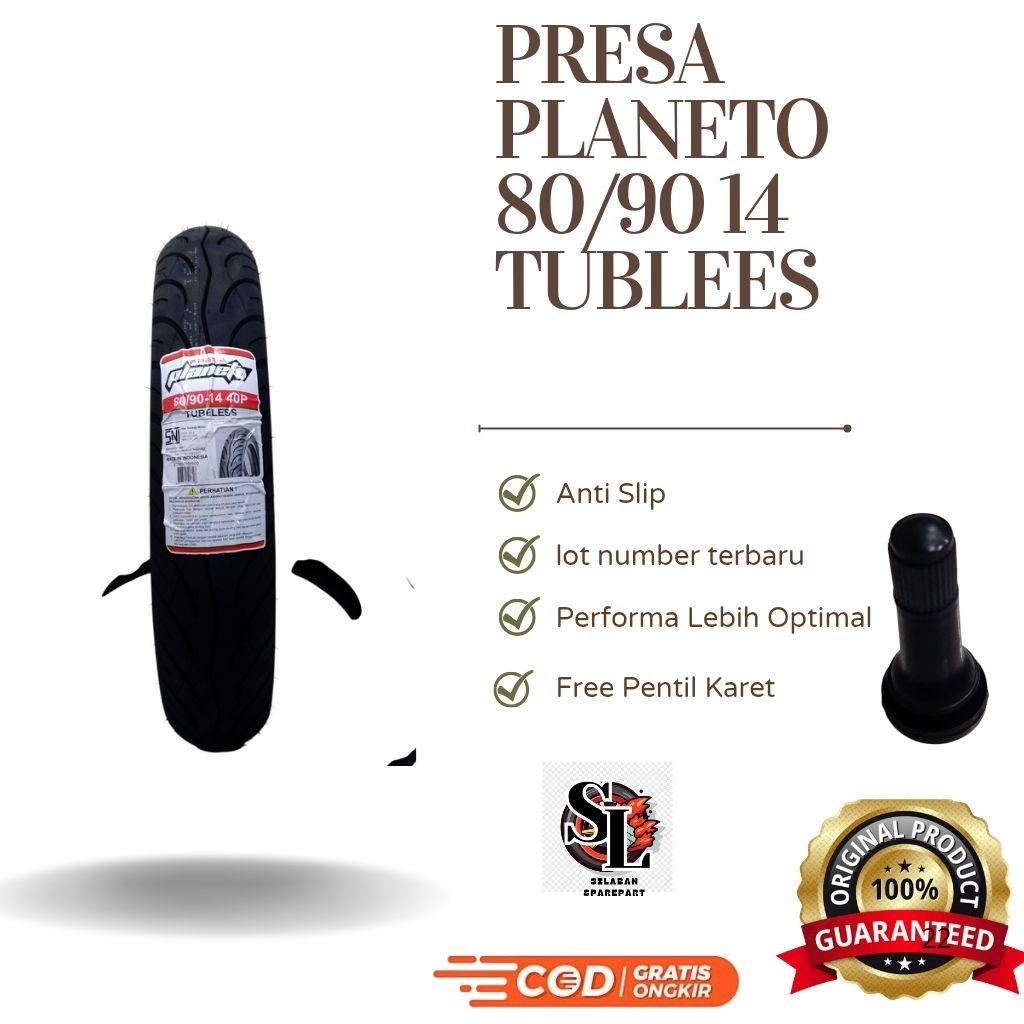 BAN MOTOR TUBLLES PRESA PLANETO 80/90-14 FREE PENTIL