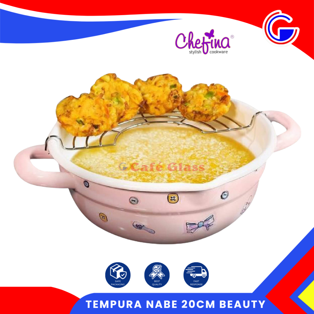 CHEFINA TEMPURA NABE 20CM BEAUTY I WAJAN GORENG ENAMEL DENGAN RAK SARINGAN MINYAK
