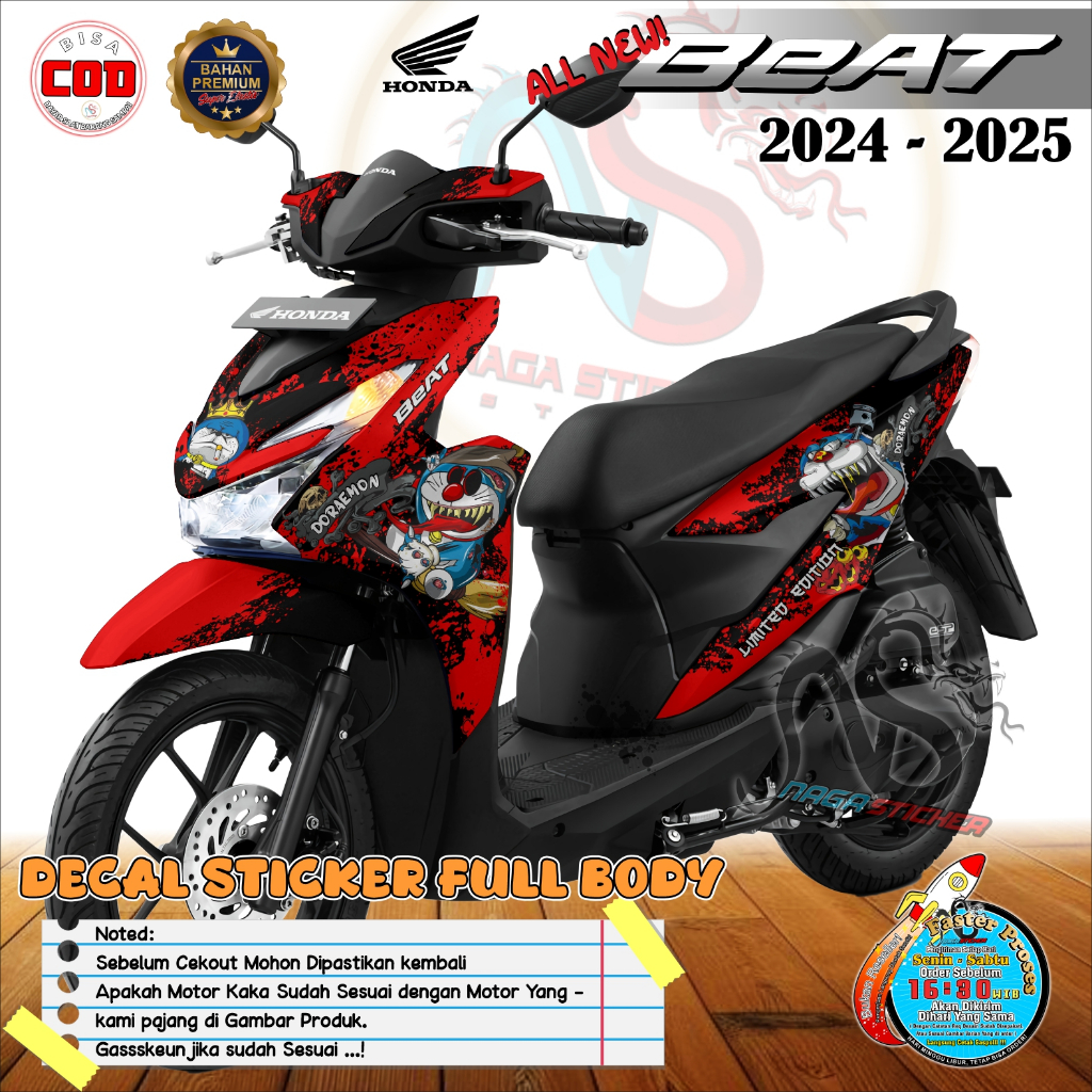 (COD) Decal Sticker Motor Honda Beat 2024 Terbaru Desain Doraemon Zombie Premium Stiker Dekal
