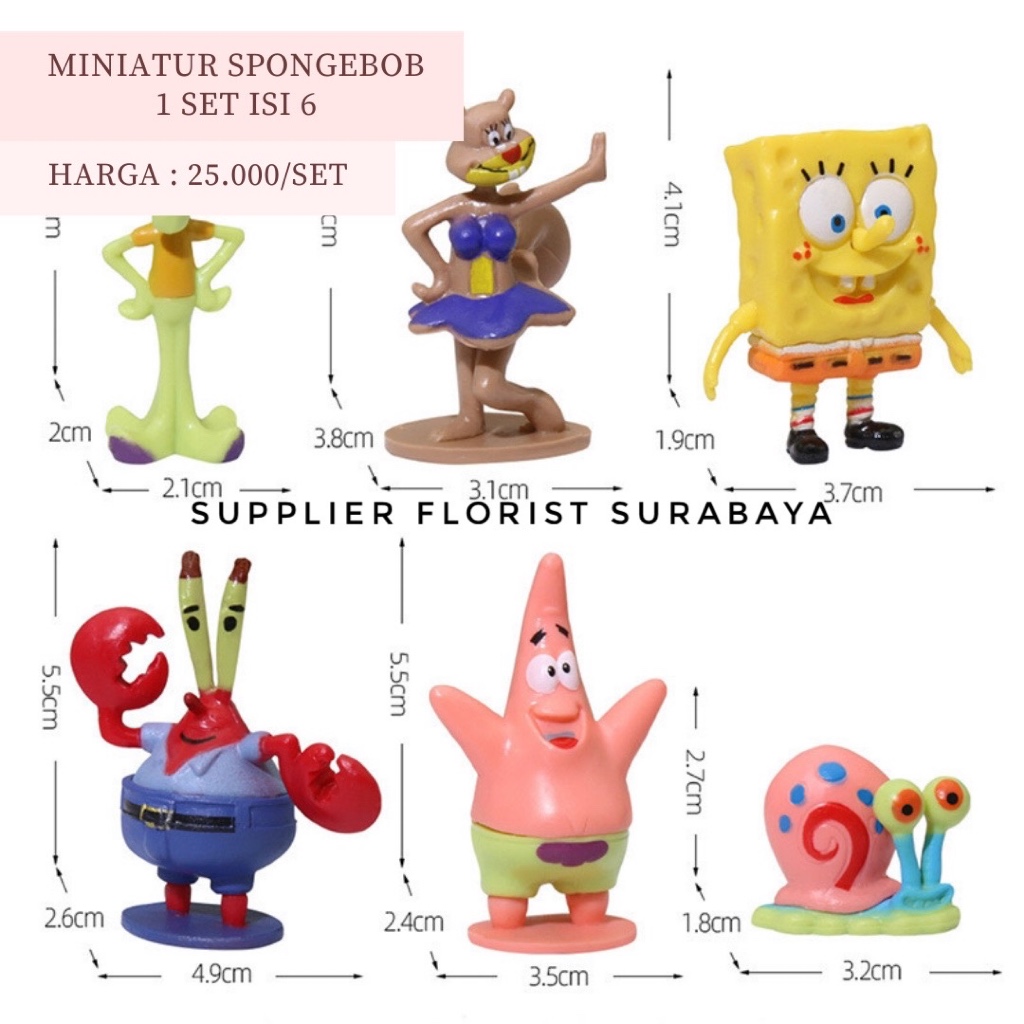 SFS - [1 SET ISI 6] TERSEDIA HARGA GROSIR PVC SPONGEBOB PREMIUM HIASAN KUE TART SPONGEBOB TOPPER MIN