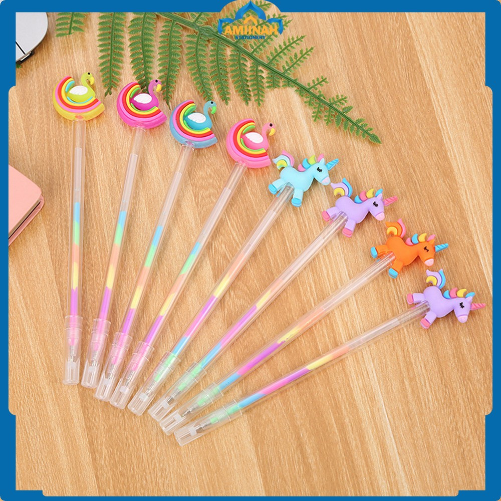

Pena Pelangi Lucu Pulpen Gel 0.5mm Karakter Angsa Tinta Rainbow / Alat Tulis Sekolah Drawing Pen Warna Warni Amiinah Stationery A44