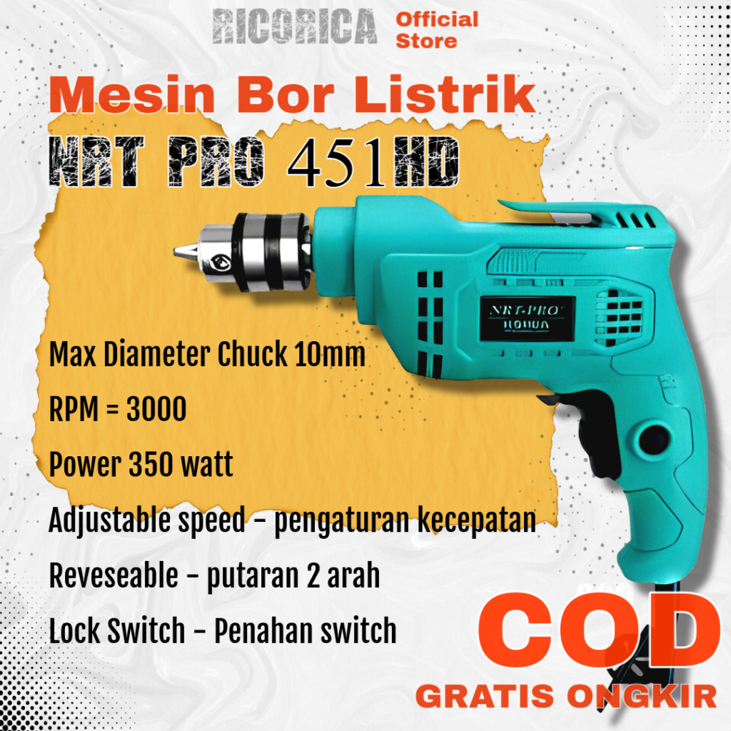 Alat Pertukangan Bor Tangan Mesin Kayu Besi Listrik Elektrik Kecil Mini Drill 10mm Portable Nrt Pro