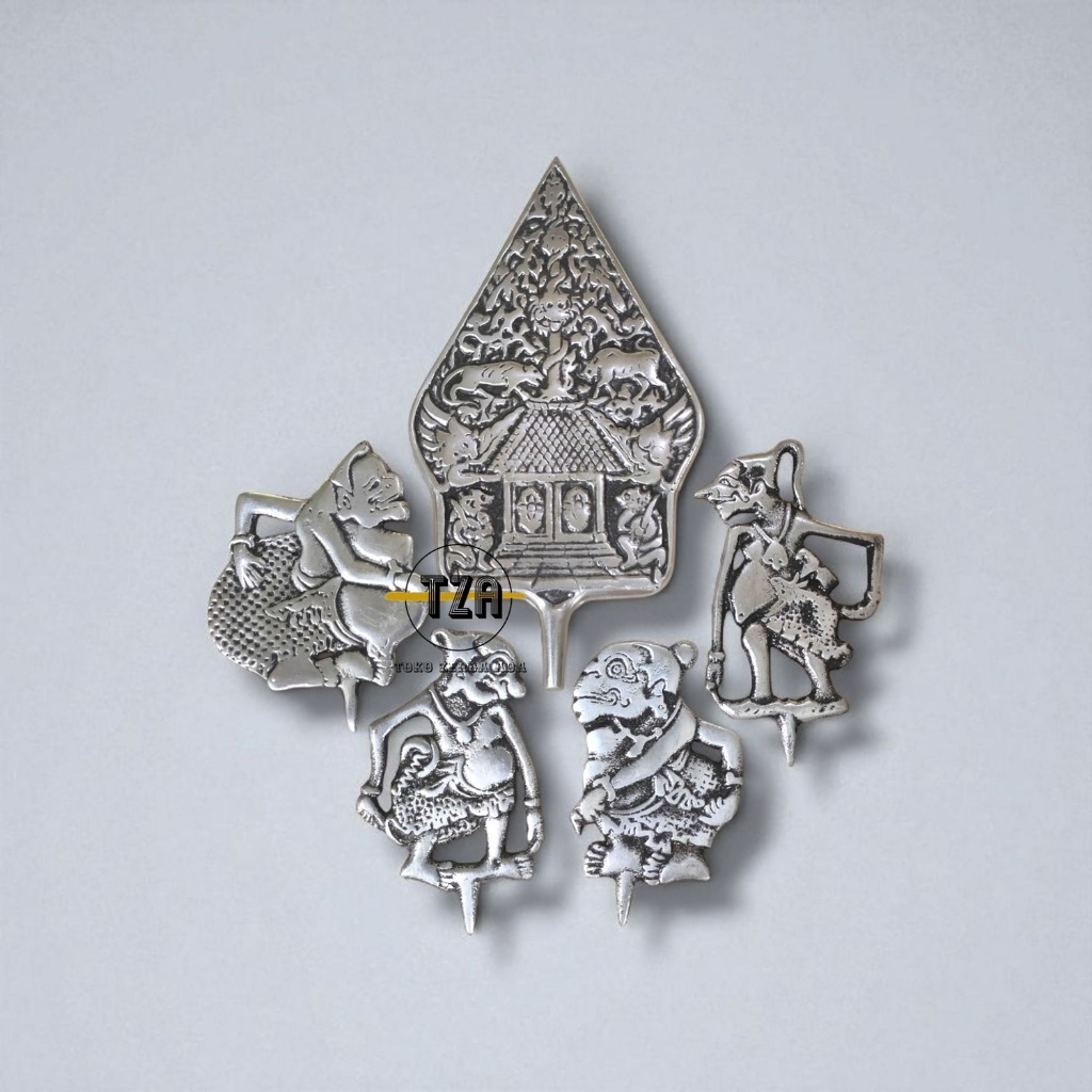 Miniatur Wayang Punokawan Aluminium Pajangan Antik Warna Silver 1 Pcs