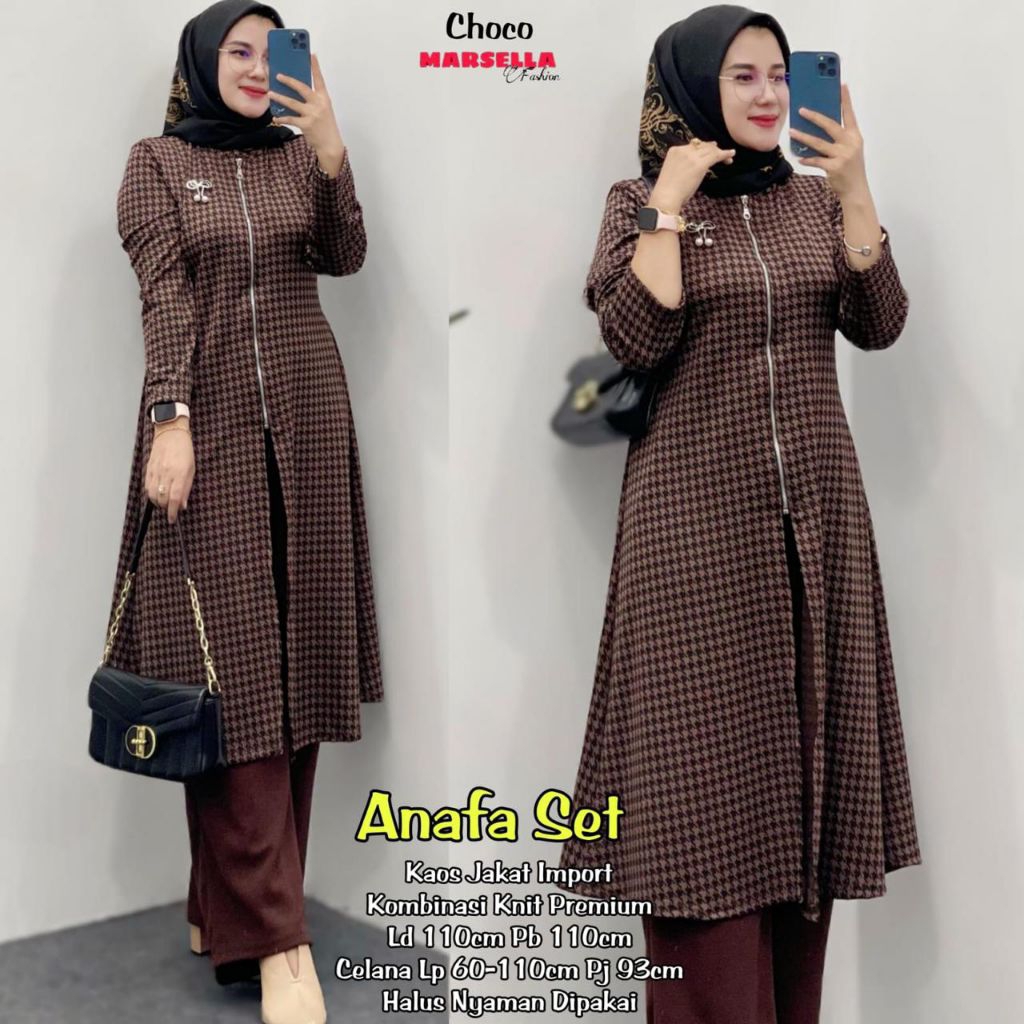 ANAFA SET Marsella Fashion - oneset wanita premium super cakep - tunik bahan kaos jakat import tebal