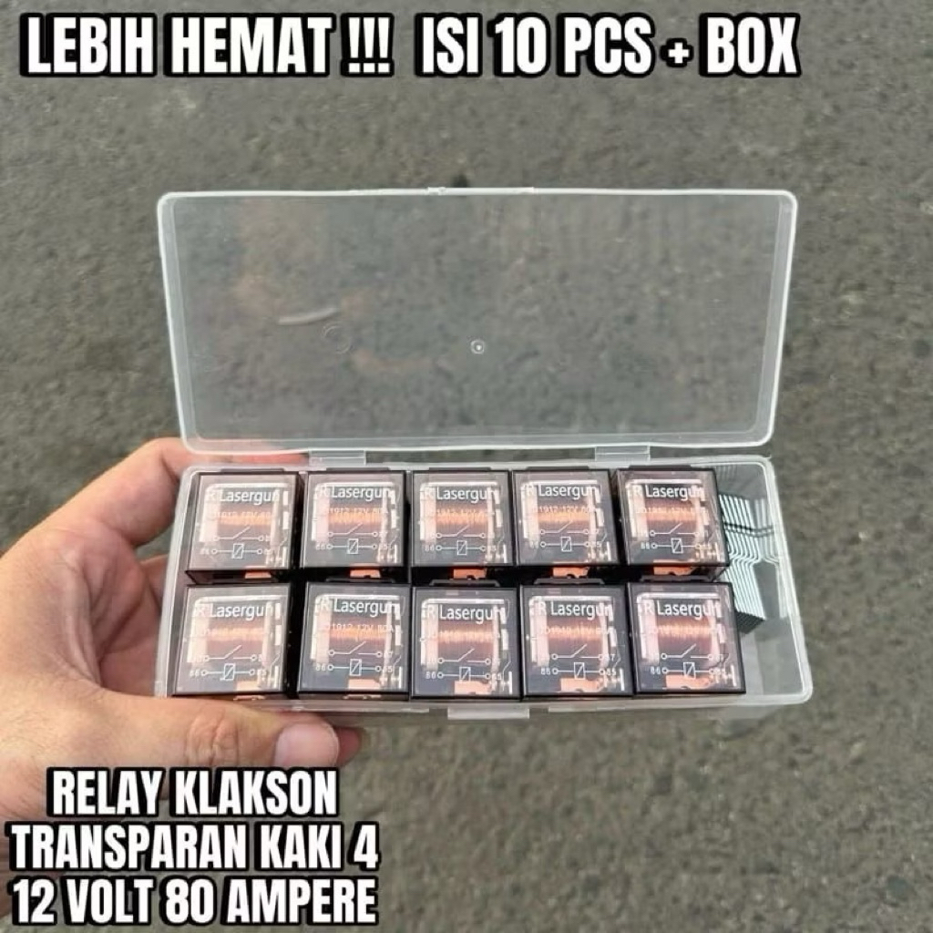 PAKET PROMO 1KOTAK 10PCS RELAY KLAKSON 4 KAKI 12V 80A RELAY TRANSPARAN