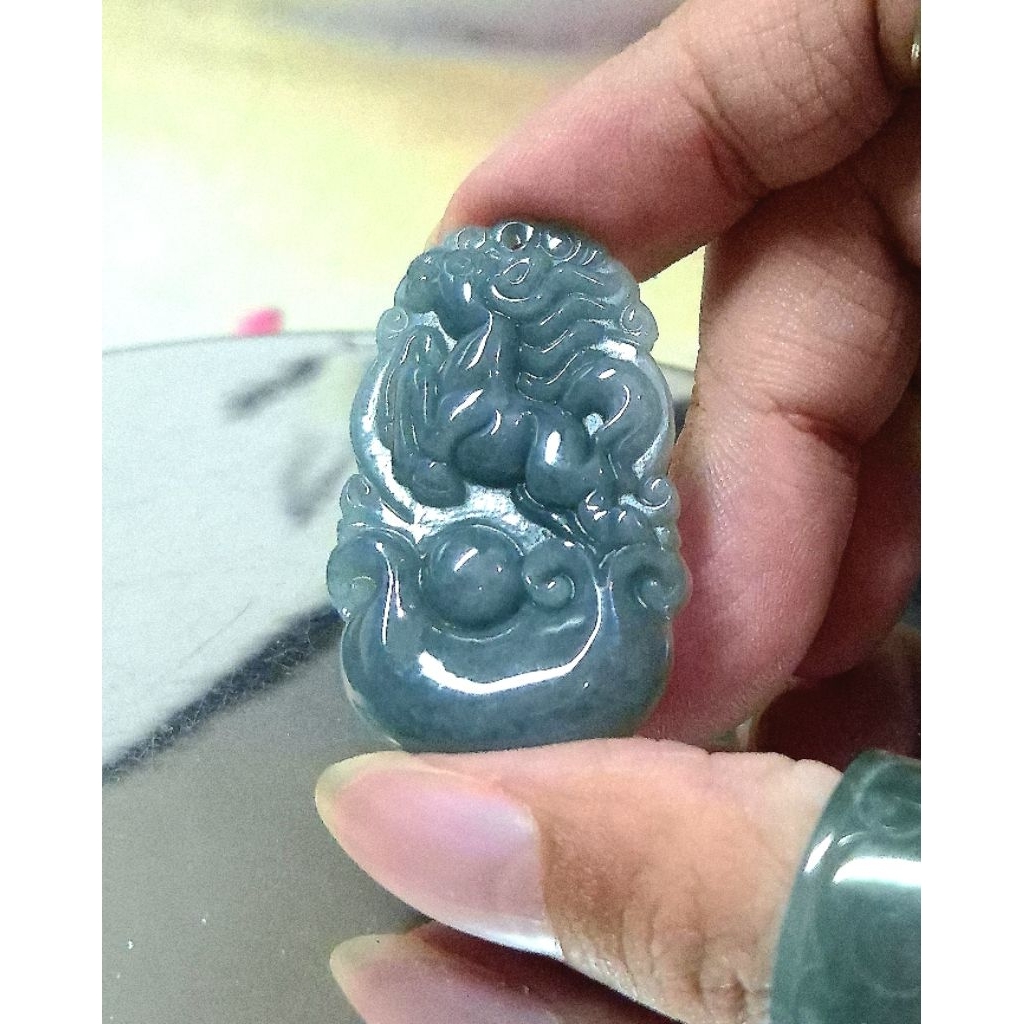 sn4940 Liontin Giok Blue Water Jadeite Ukiran Shio Kuda Sertifikat Grade A