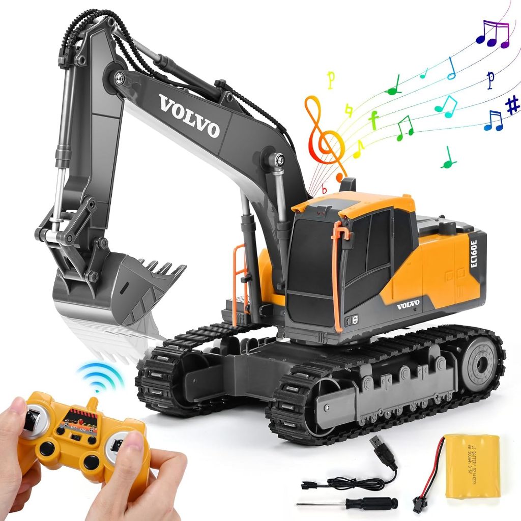 DOUBLE E Volvo RC Excavator Remote Control Excavator Toy for Boys Full Function Constructio