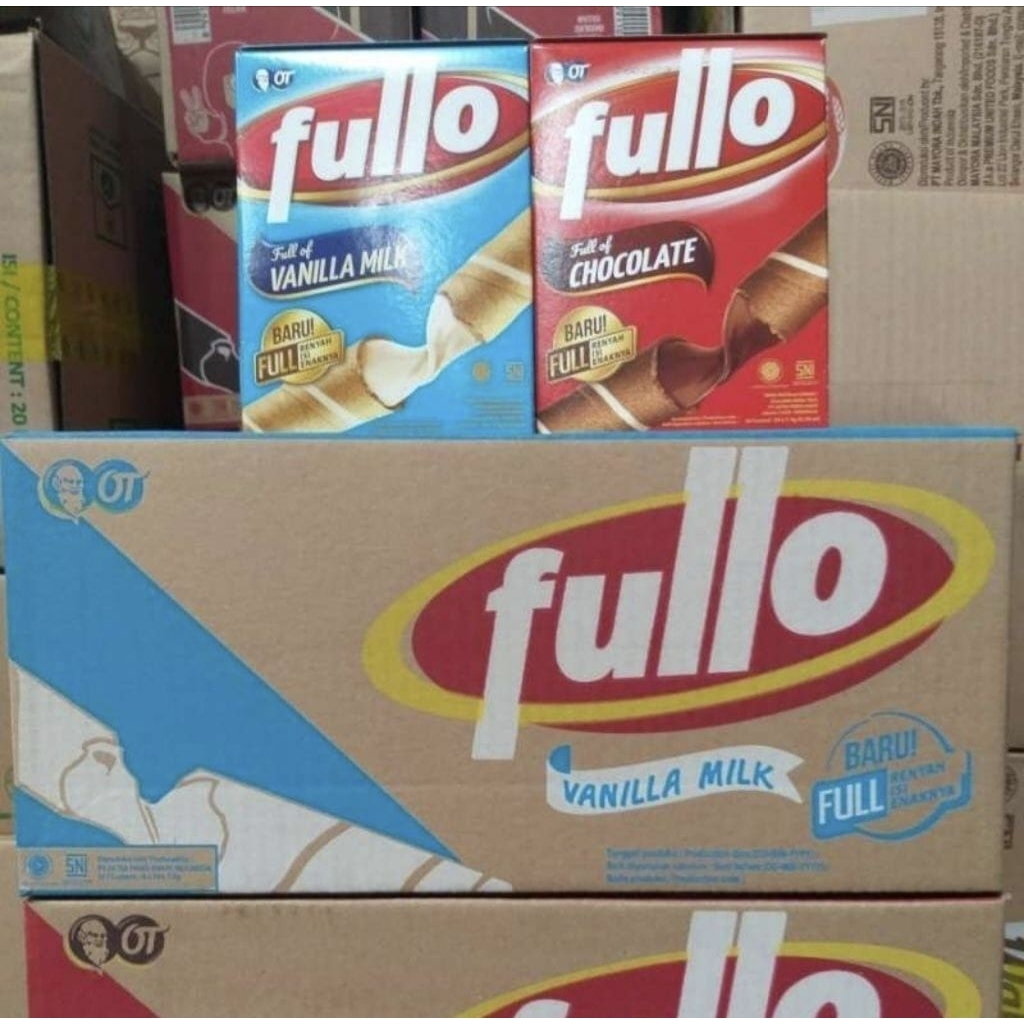 

Fullo Wafer Roll 1 Box Isi 24 Pcs – Camilan Renyah Isi Krim Cokelat Susu