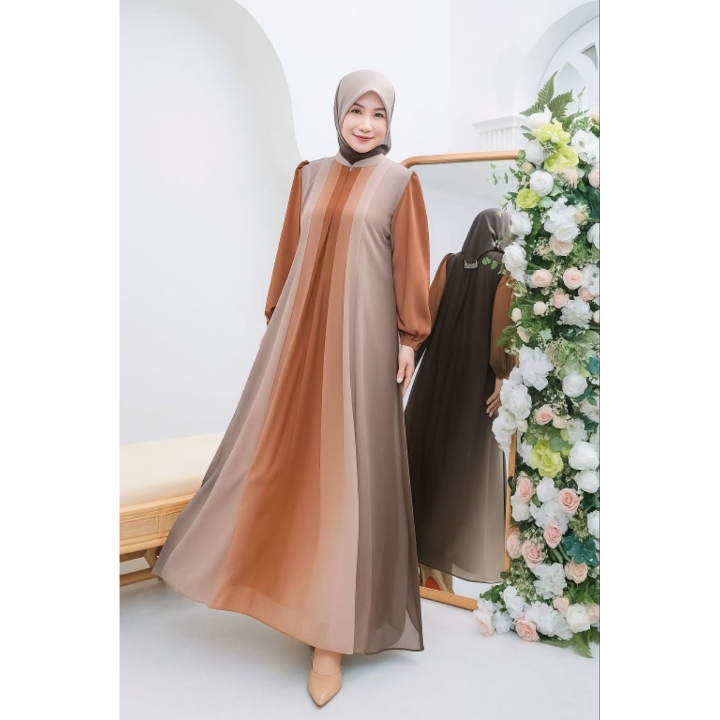 DRESS GRADASI / DRESS MUSLIM WANITA VERTIKAL SET HIJAB/DAN TANPA HIJAB MODEL TERBARU
