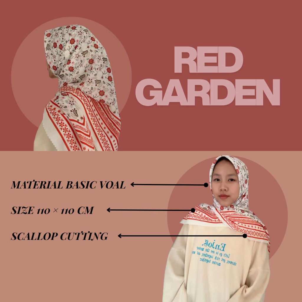 hijab segiempat motif bunga merah putih