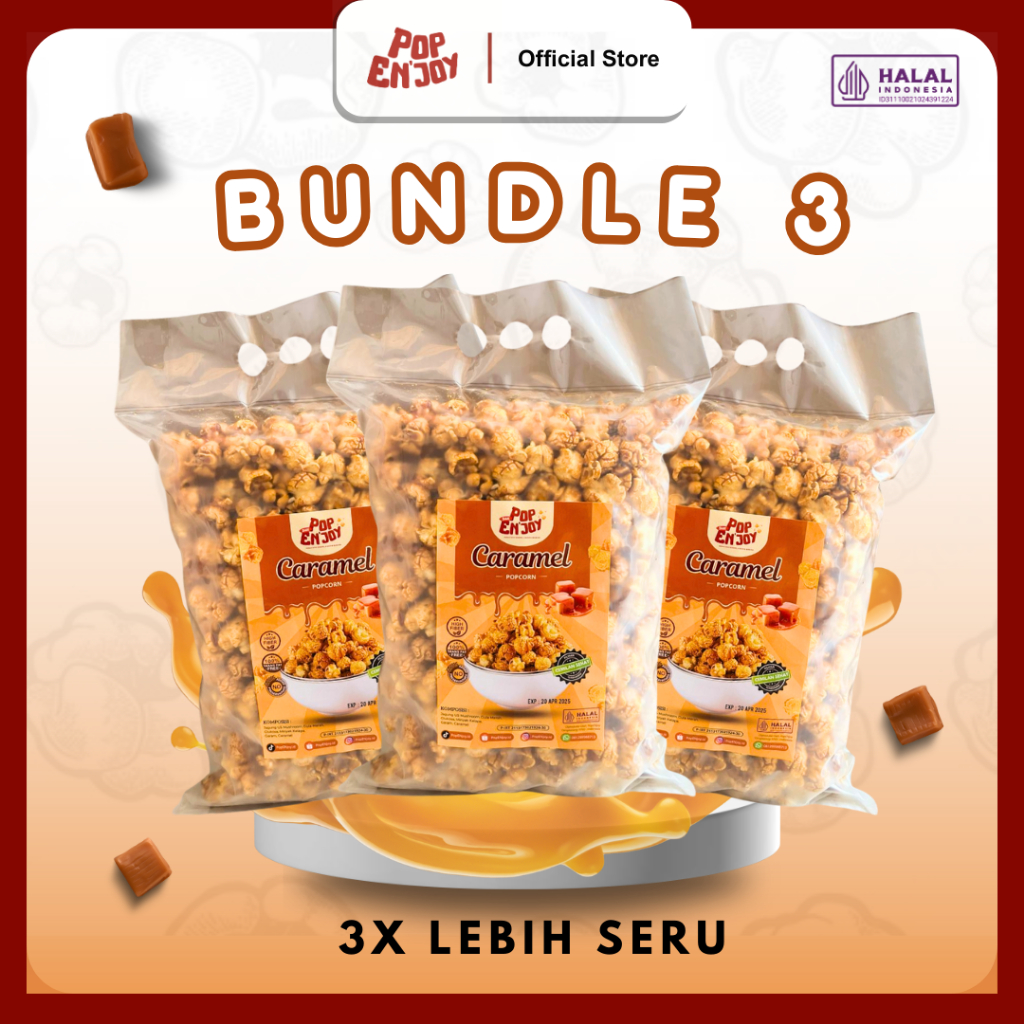

[BUNDLE 3] CARAMEL POPCORN - PopENjoy (3x500gr) / Camilan Manis Crispy Popkorn Jagung Sehat Premium