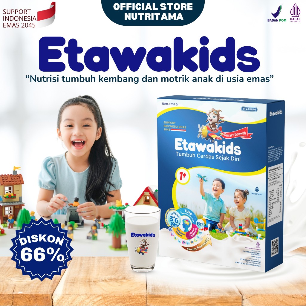 

Etawakids Platinum Susu Etawa Kecerdasan Nutrisi Anak untuk Fokus Belajar & Aktif Bergerak 1Box