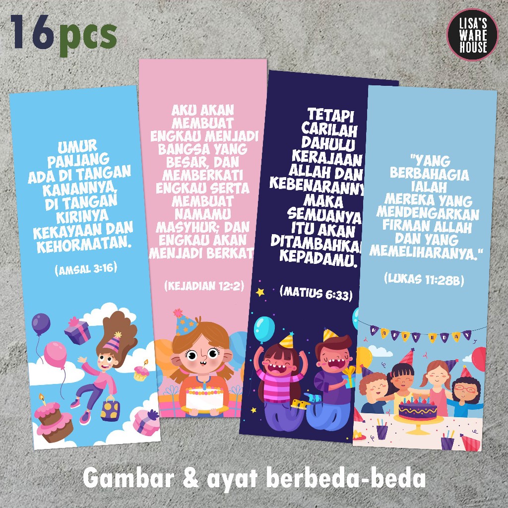 

16 Pcs Pembatas Alkitab Anak Birthday Volume 02