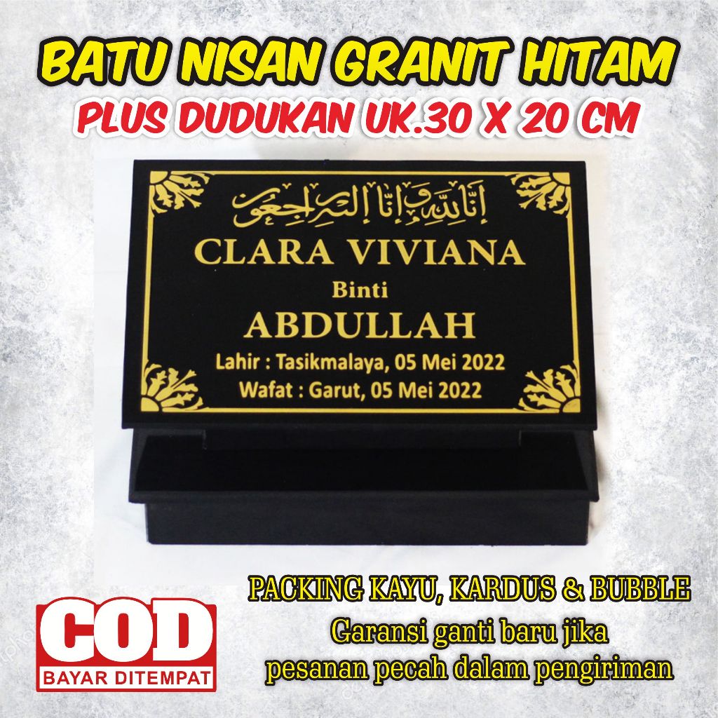 BATU NISAN GRANIT HITAM  MAKAM PLUS DUDUKAN GRANIT HITAM TILE UKURAN 30X20 CM + PACKING KAYU  MURAH 