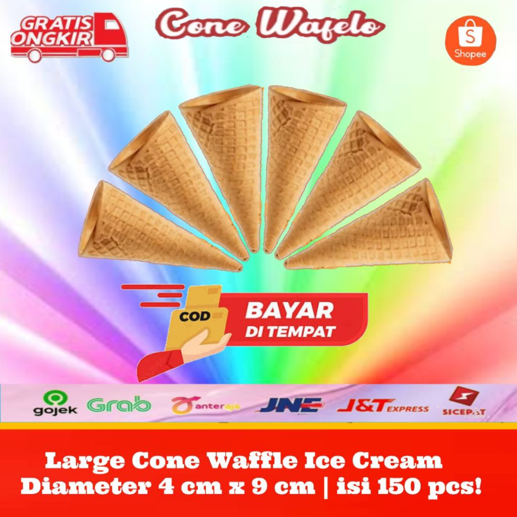 

Large Cone waffle 4x9 cm isi 15 pack ( 150 pcs ) Cone Ice Cream Renyah Manis Dessert Cafe Hotel Restoran