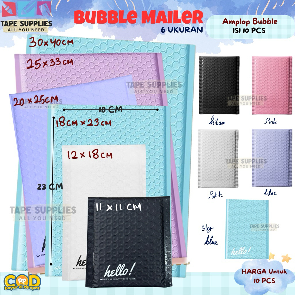 

(DAPAT 10) Plastik Packing / Amplop Bubble Mailer | Polymailer Bubble Wrap - Anti Bentur & Air 6 Ukuran & 6 Warna