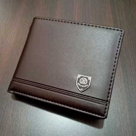 Dompet Lipat Pria Resleting Dalam Free Box Bahan Kulit PU Hitam & Cokelat