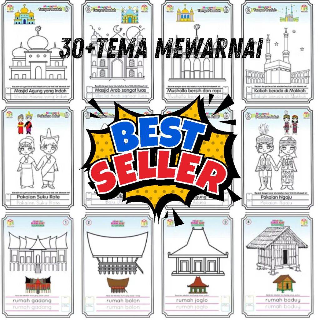 

12 Lembar Kertas Mewarnai Anak Lebih Dari 30 Tema Untuk Anak Paud Tk Dan Sd Ukuran A5 Tebal 80gsm