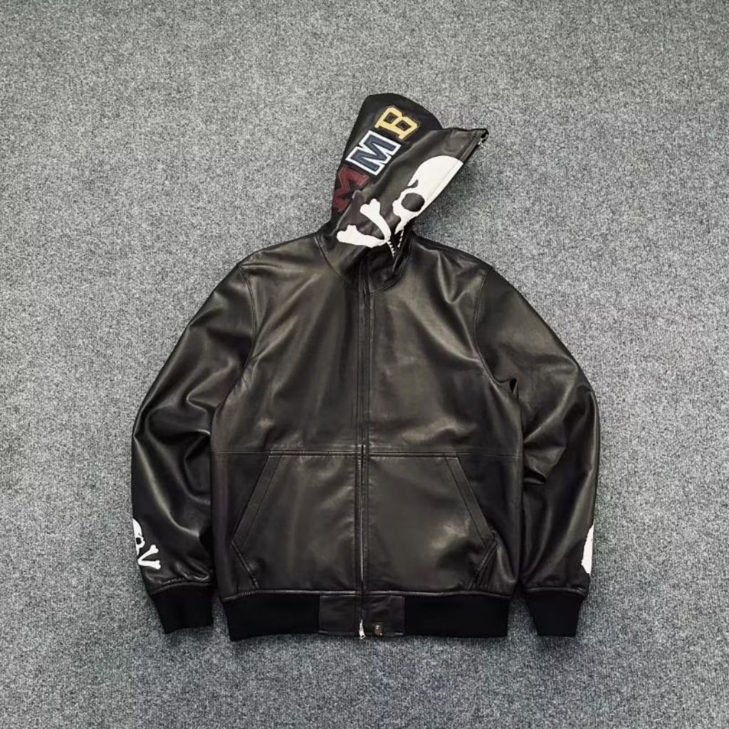 Mastermind Japan x Bape Leather Shark Hoodie Jacket