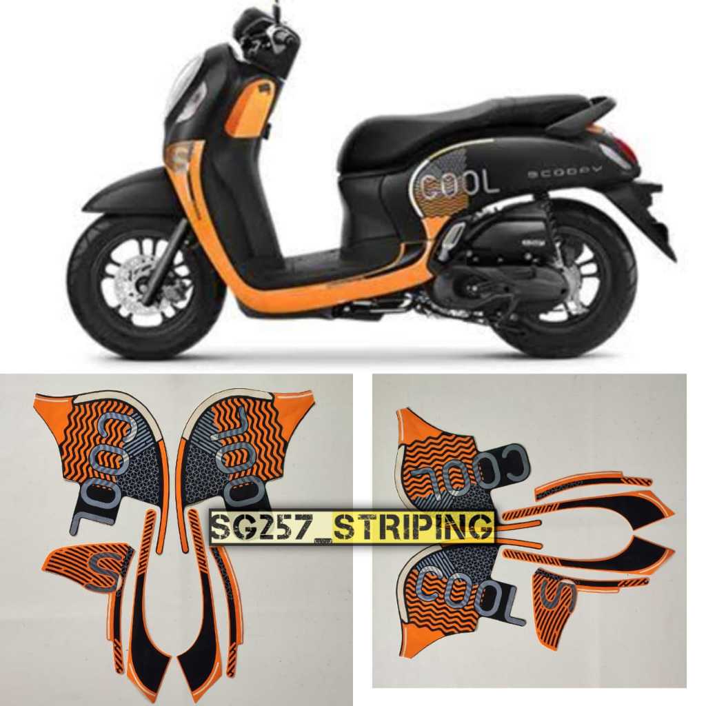 Striping Stiker Lis Polet Bodi Motor Scoopy Fashion 2021 Hitam Orange Standar Berkualitas