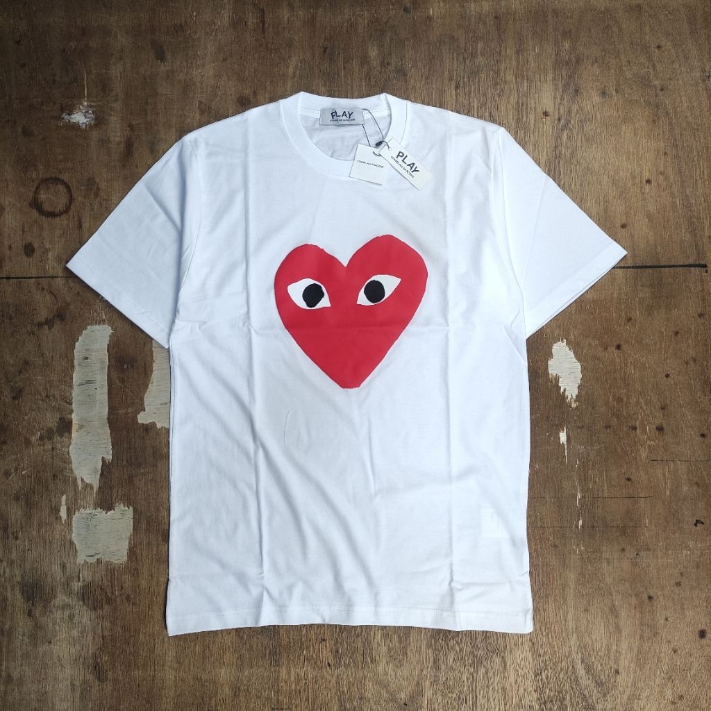 KAOS OVERSIZE CDG COME DES GARCONS PLAY RED HEART PRINTED WHITE TEES BESTSELLER