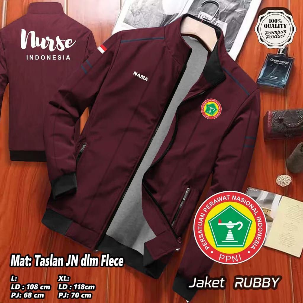Jaket RUBBY PPNI PERAWAT NASIONAL FREE nama dada Pria wanita || JAKET PERAWATAN BAHAN TASLAN DALAM F