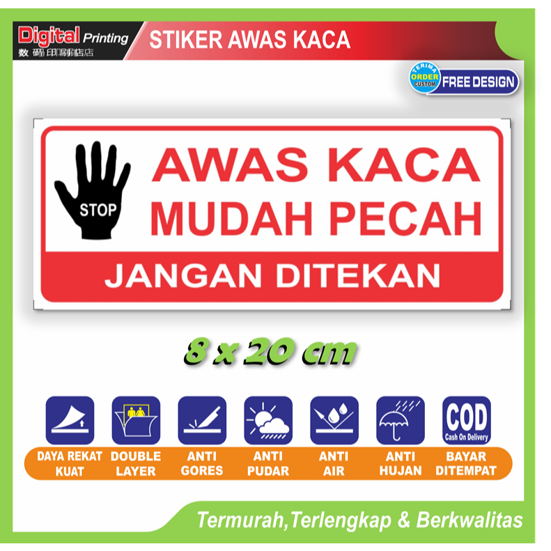 

Stiker tulisan new awas kaca mudah pecah sticker peringatan meja etalase pintu lemari kaca dll
