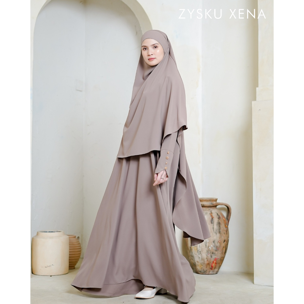 Zysku Xena | Elhaya Set 2 pcs (abaya + khimar) - 7 Warna | Gamis Set Khimar Haji Umroh