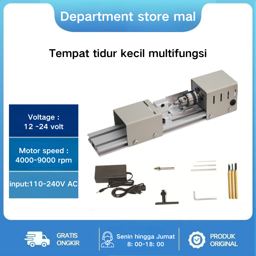 【Garansi 12 bulan】220V Mesin Bubut Kayu Mini Lathe Mesin Beards Lathe Woodworking Bubut Kayu Tasbih 