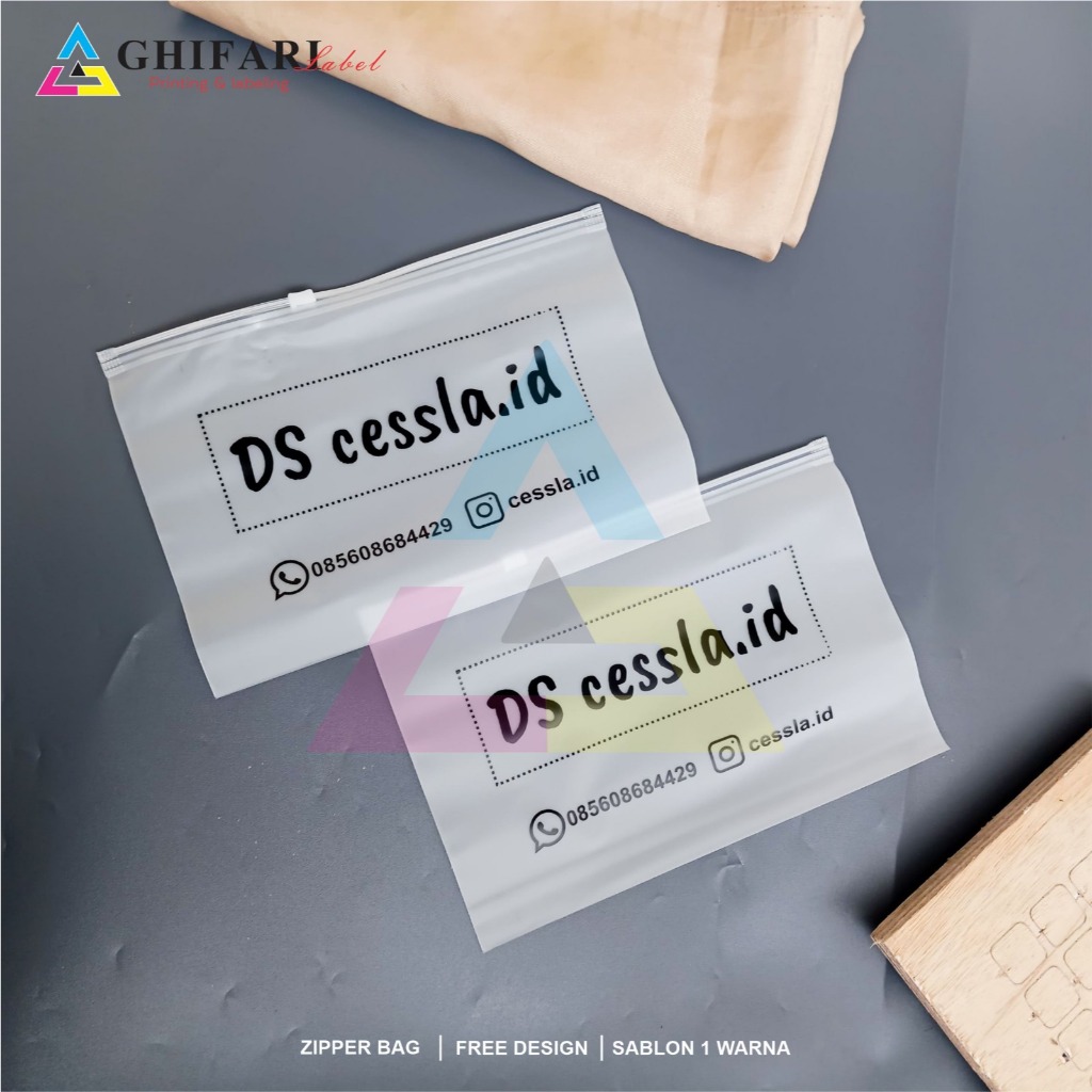 zipper bag bening buram custom desain minimal 50pcs / zipper sablon / zipper bag hijab / plastik zip