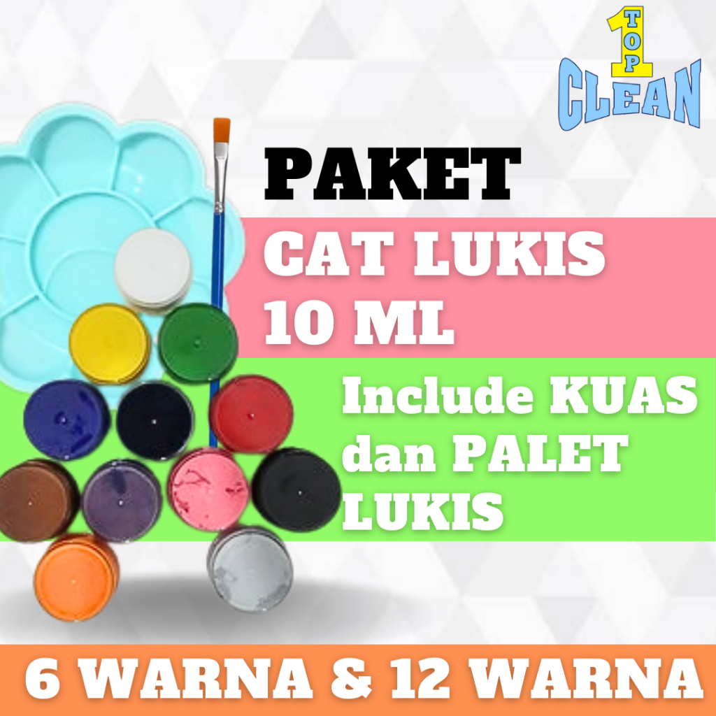 

TOPCLEAN PAKET CAT LUKIS 10 ML free Kuas dan Palet cat