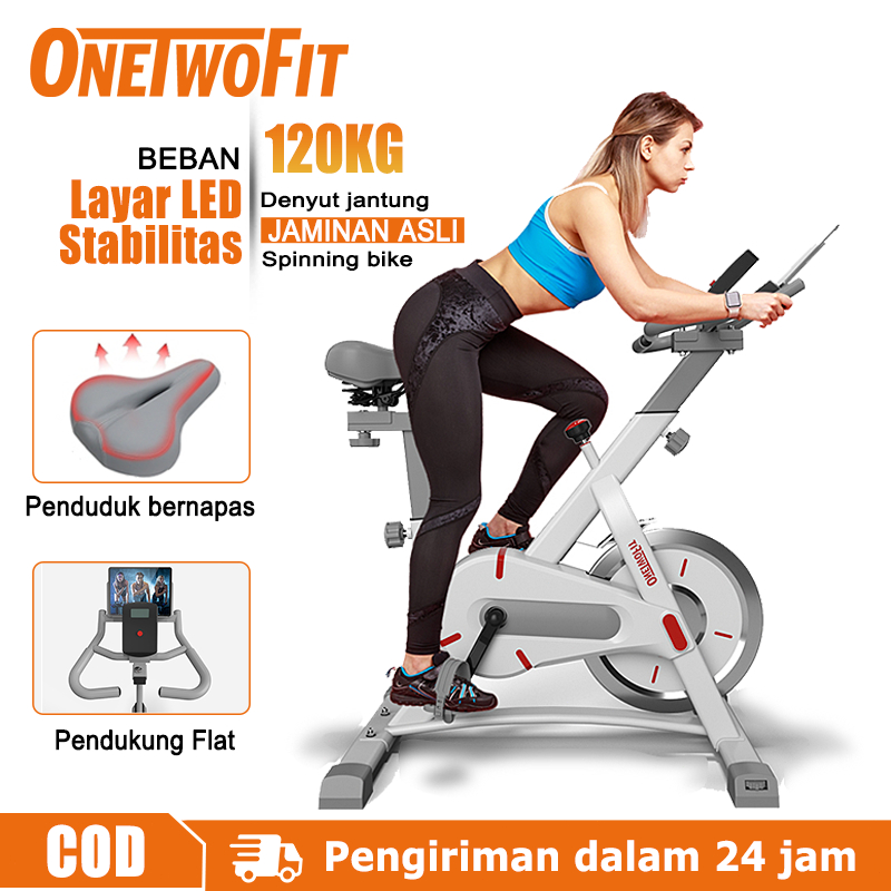 OneTwoFit Exercise Bike Home Spinning Bike LCD Monitor Adjustable Seat Exercise Bike